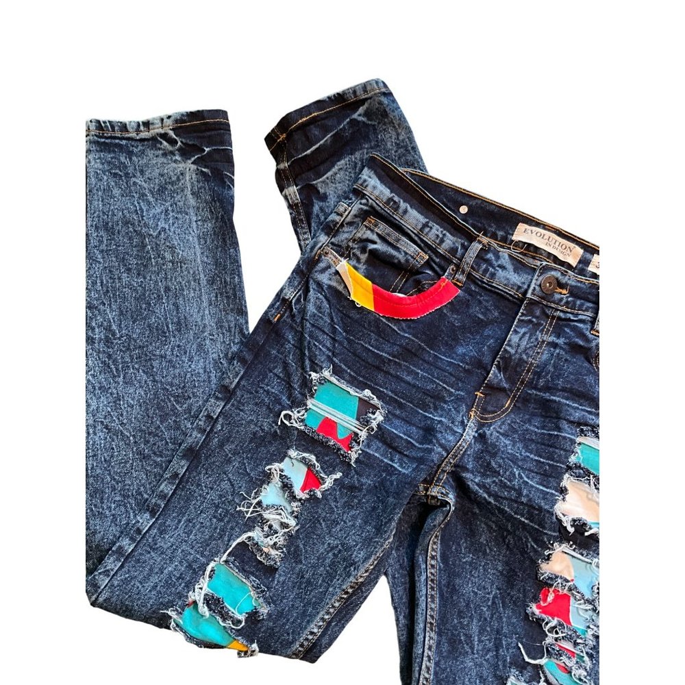 Evolution in Design skinny jeans distressed multicolor‎ insets 34x32 - Picture 2 of 8